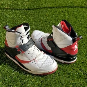 Jordan Flight 45 High White Versity Red Lace- Up Sneakers Size 11
